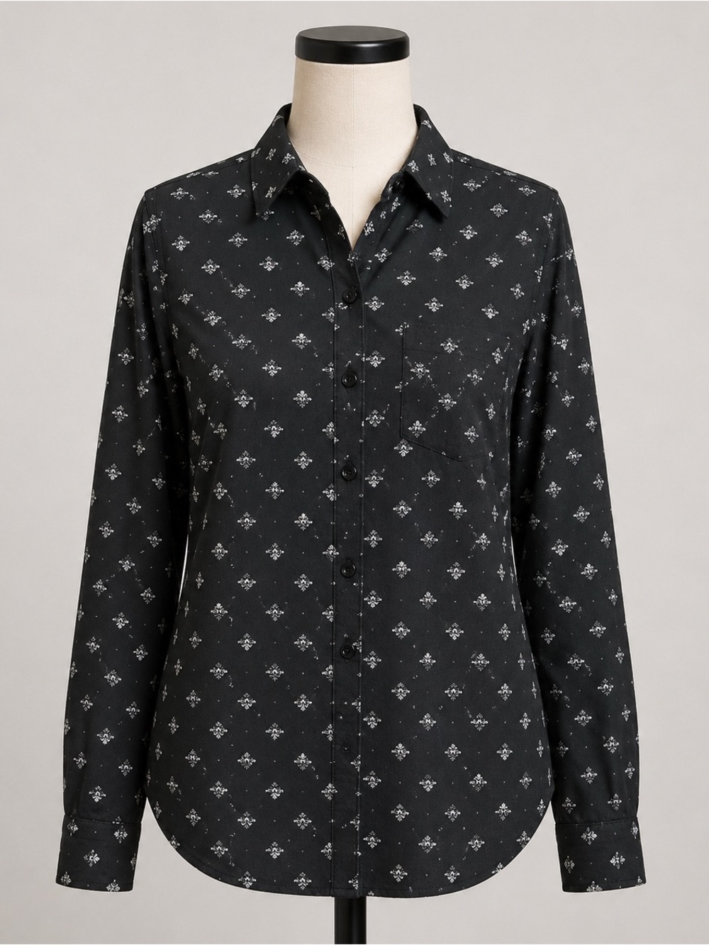 Urban Outfitters, Black/Printed, Long Sleeve Button Down Blouse NWT- XS